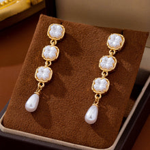 Pearlized Square Link Teardrop Earrings