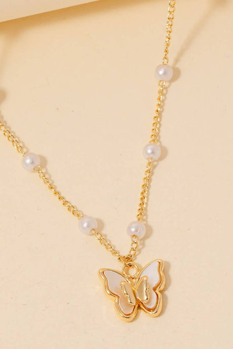 Gold Dipped Pearl Butterfly Necklace | Gold