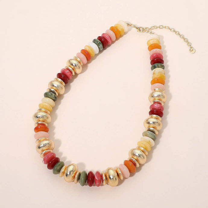 Chunky Mixed Disc Beaded Necklace | Multi