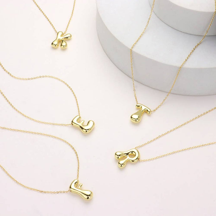 Bubble 14K Gold Initial  Necklace | 10 Letters