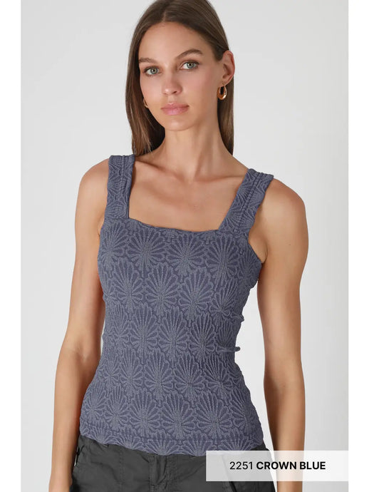 Lace Textured Square Top | Crown Blue