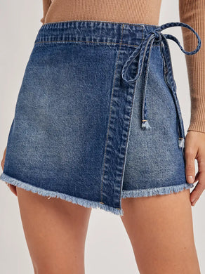Wrapped Denim Skort | Medium Wash