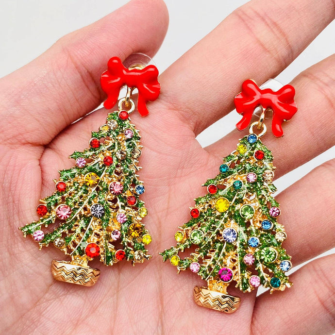 Christmas Tree Rhinestone Earrings