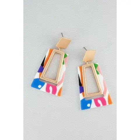 Trapezoid Graphic Print Drop Earrings
