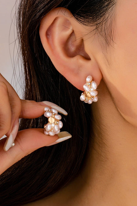 Pearl Cluster Stud Earrings | Gold