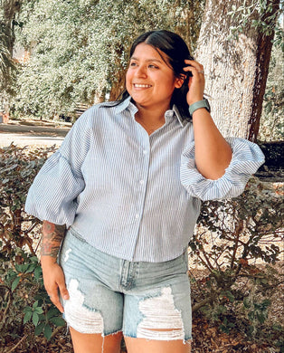 Striped Bubble Sleeve Top | Blue
