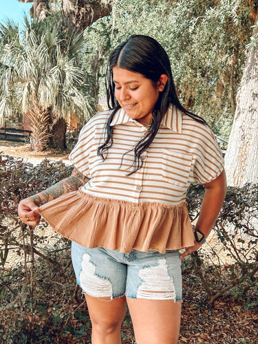 Daydream Striped Babydoll Top | Tan