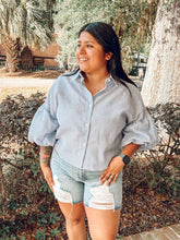 Striped Bubble Sleeve Top | Blue