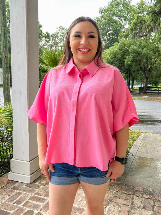 Relaxed Hidden Button Top | Pink