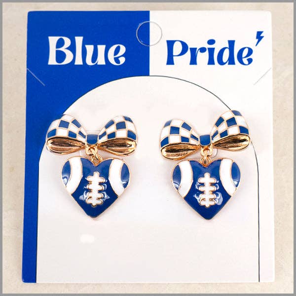 Heart Football + Bow Earring | Blue
