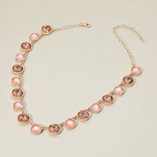 Round Square Stone Bezel Cluster Link Necklace | Pink