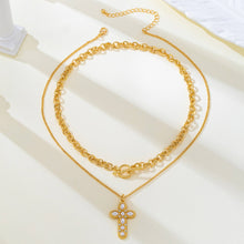 Gold-Tone Chain Pearl Cross Layered Necklace | Gold