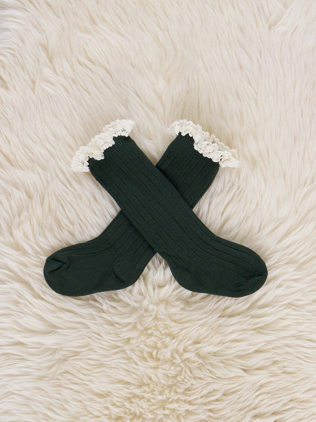 Lace Trim Knee Socks | Dark Green