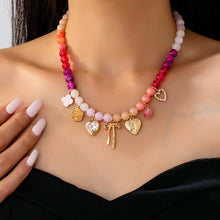 Pastel Beaded Bow Charm Necklace | Gold