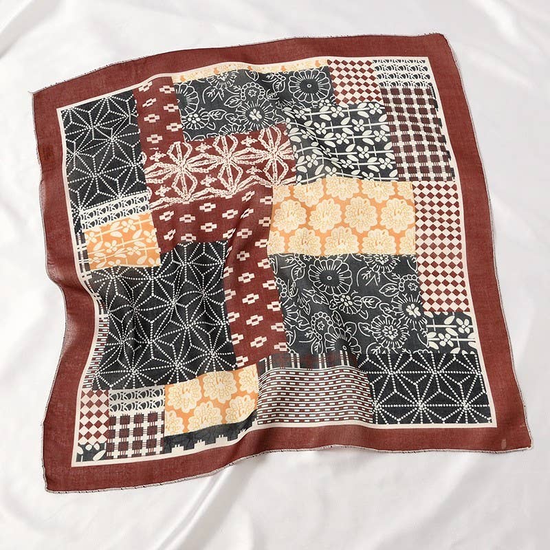 Brown Mix Patch Floral Scarf
