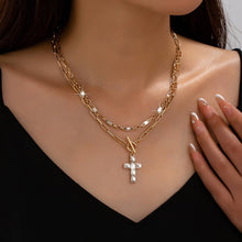 Layered Paperclip Chain Cross Necklace