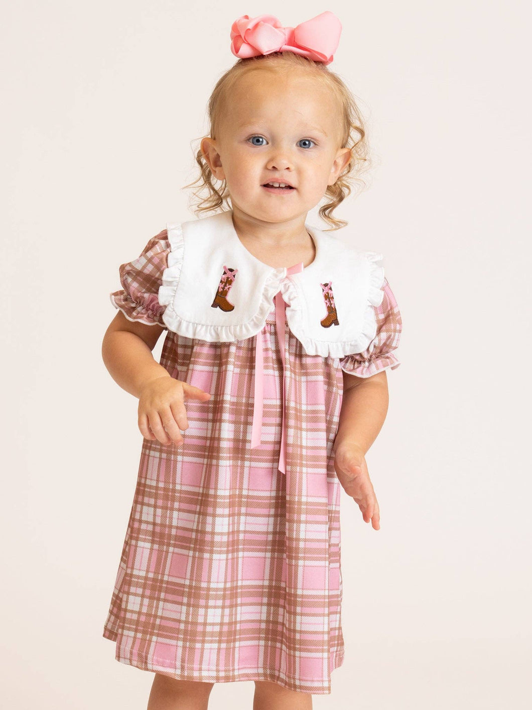Cowgirl Cutie Boots Embroidered Plaid Dress