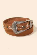 Flower Embroidered Etch Buckle Belt | Black