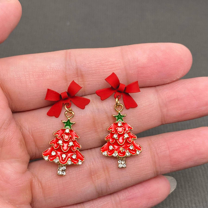 Rhinestone Bow Tree Earring