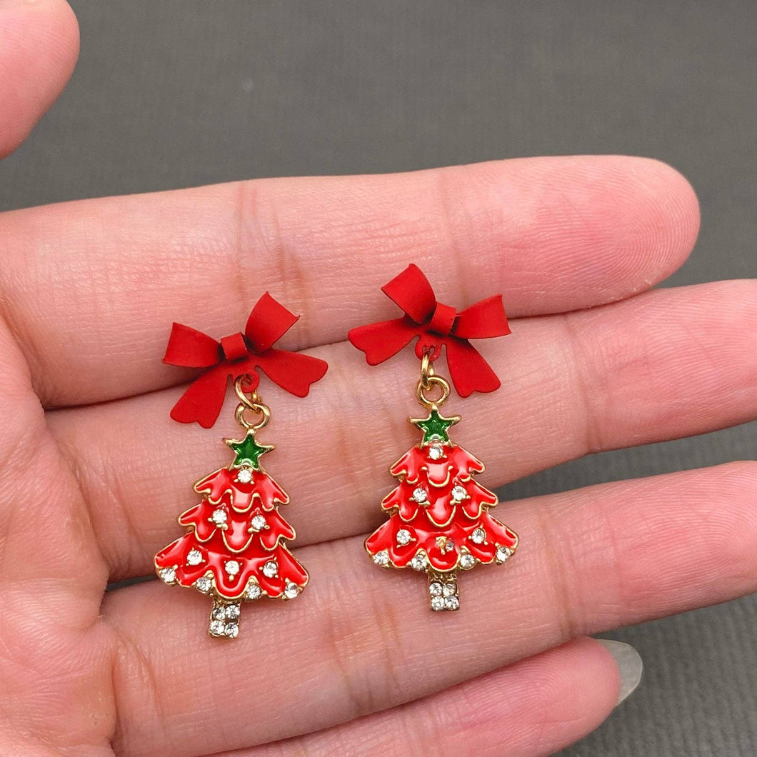 Rhinestone Bow Tree Earring