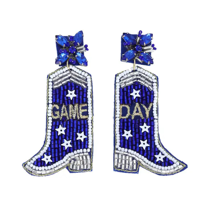 picture 1 Gameday Cowboy Boots Earring | Blue/White