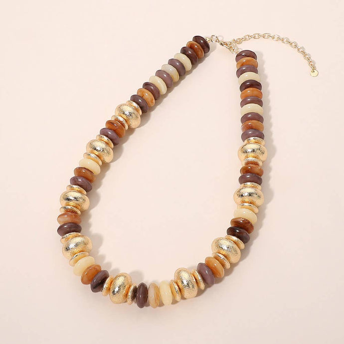 Chunky Mixed Disc Beaded Necklace | Taupe
