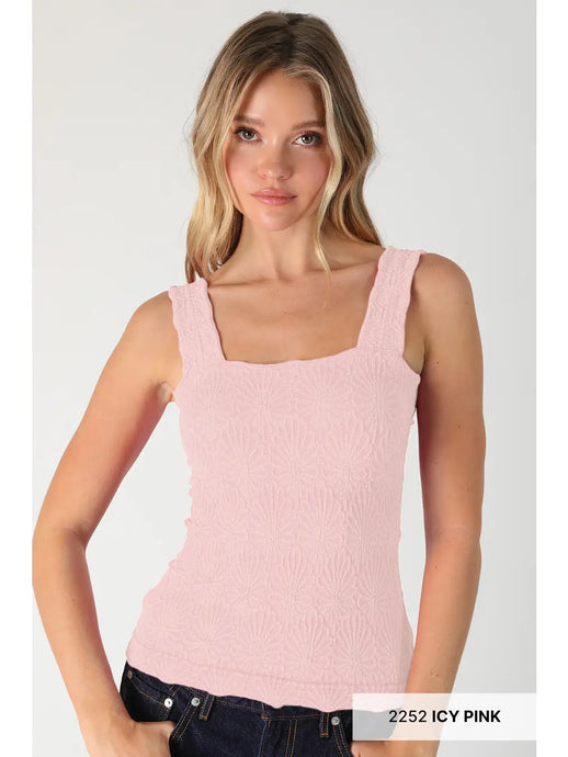 Lace Textured Square Top | Icy Pink