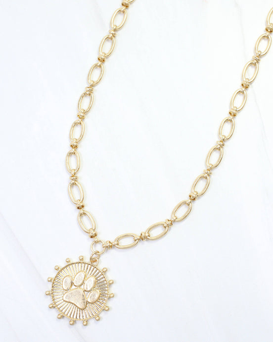 Carmen Coin Necklace Paw Print Worn Gold: Default