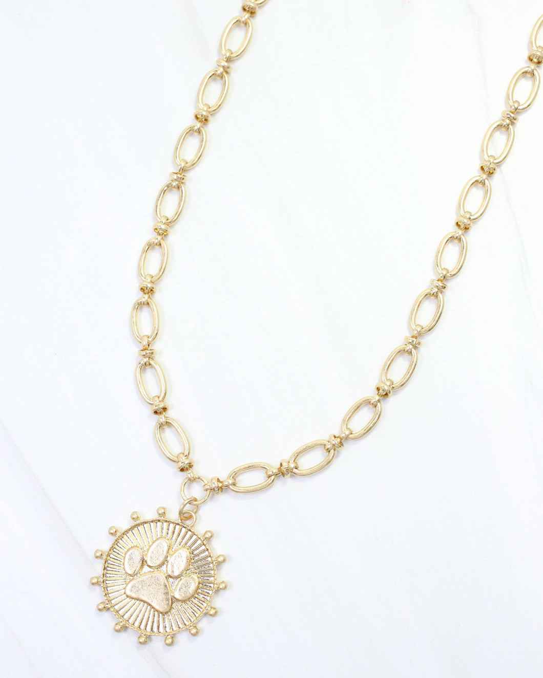 Carmen Coin Necklace Paw Print Worn Gold: Default