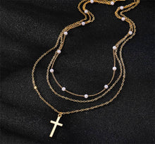 Cross Pearl Layered Necklace | Gold