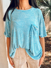 Crush Washed Ribbed Top | Ocean Blue