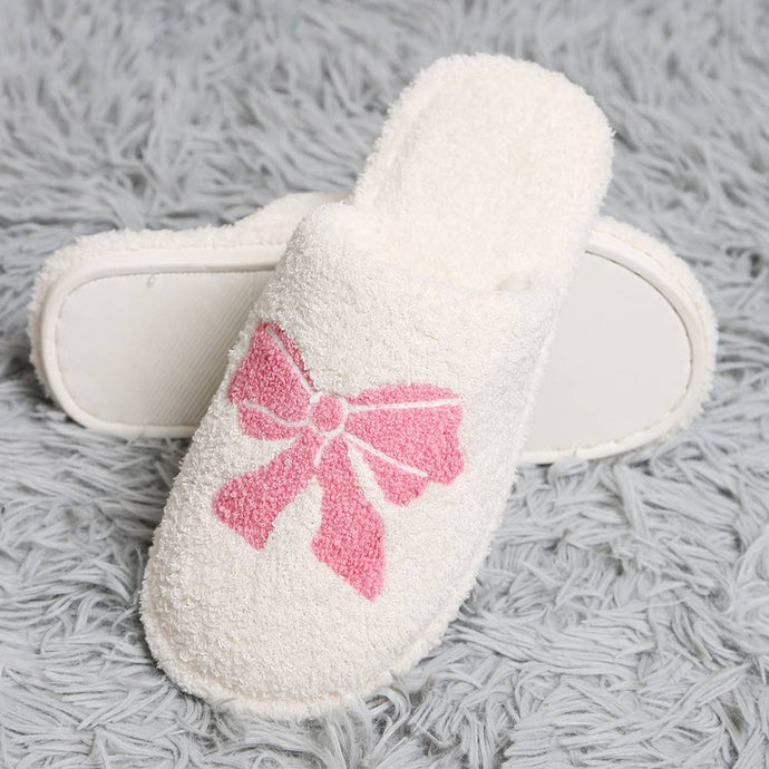 Pink Bow Slippers | White