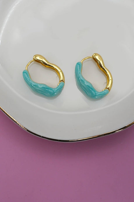 Geo Oval Shape Hoop Earring | Blue