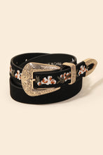 Flower Embroidered Etch Buckle Belt | Black