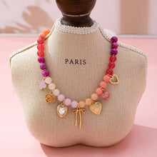 Pastel Beaded Bow Charm Necklace | Gold