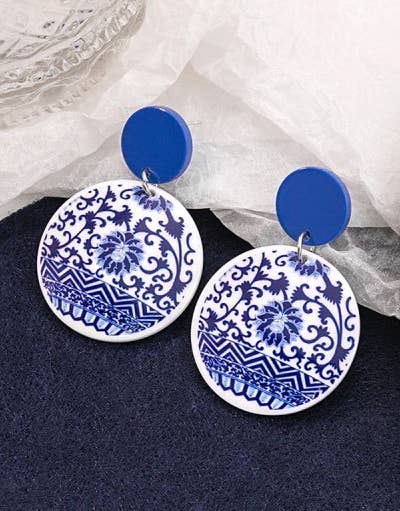 Toile Print Drop Earrings