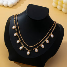 Layered Gold Chain Pearl Charm Necklace | Gold