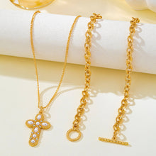 Gold-Tone Chain Pearl Cross Layered Necklace | Gold