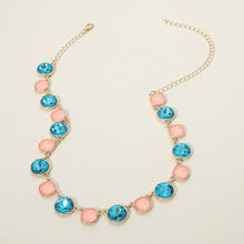 Round Square Stone Bezel Cluster Link Necklace | Pink