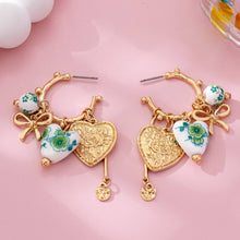 Chinoiserie Heart Charm Hoop Earrings | Gold