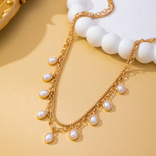 Layered Gold Chain Pearl Charm Necklace | Gold