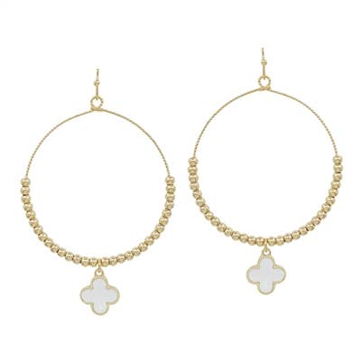 Beaded Hoop Clover Earring | Gold