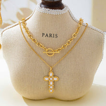 Gold-Tone Chain Pearl Cross Layered Necklace | Gold
