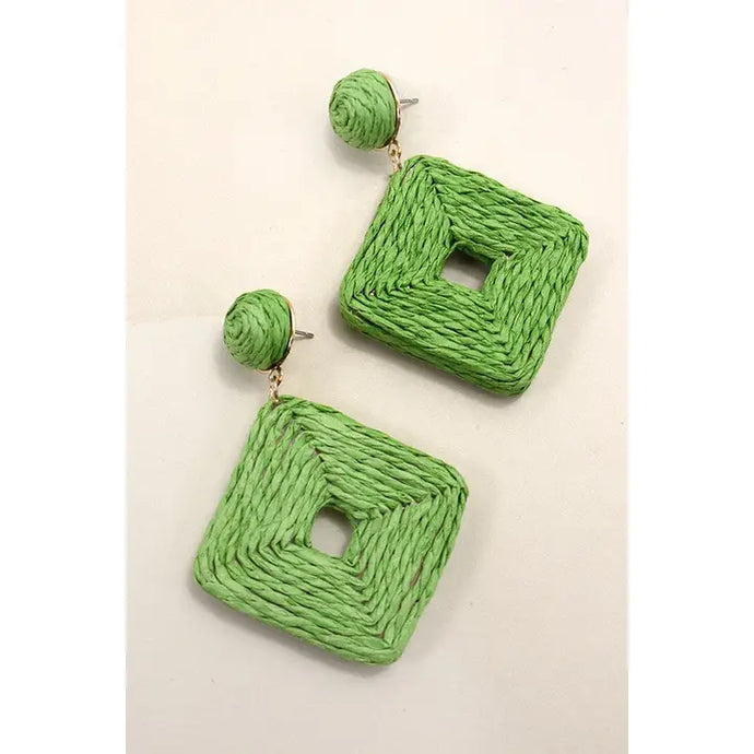 Raffia Square Drop Earrings | Green