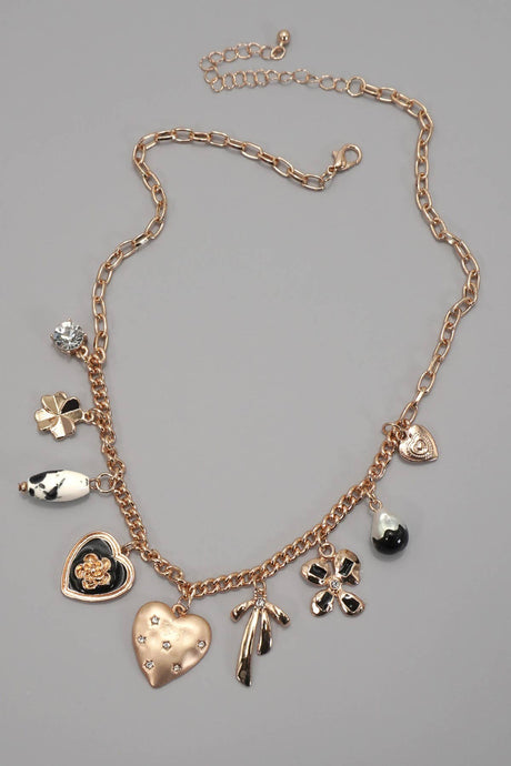 Heart Bow Flower Necklace | Gold