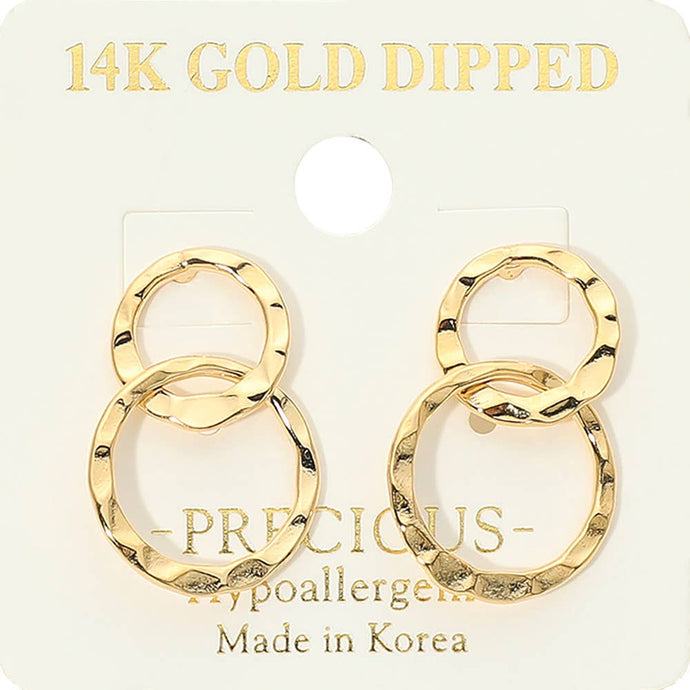 Hammered Double Circle Drop Earrings | Gold