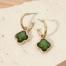 Quatrefoil Charm Drop Hoop Earrings | Green