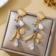 Pearl Shell Fish Cluster Earrings | Gold