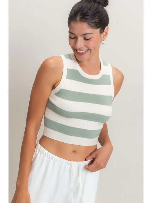 Striped Knit Crop Tank | Sage