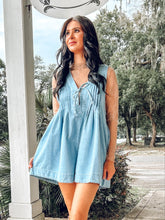 Aubree Pleated Tied Romper | Light Denim